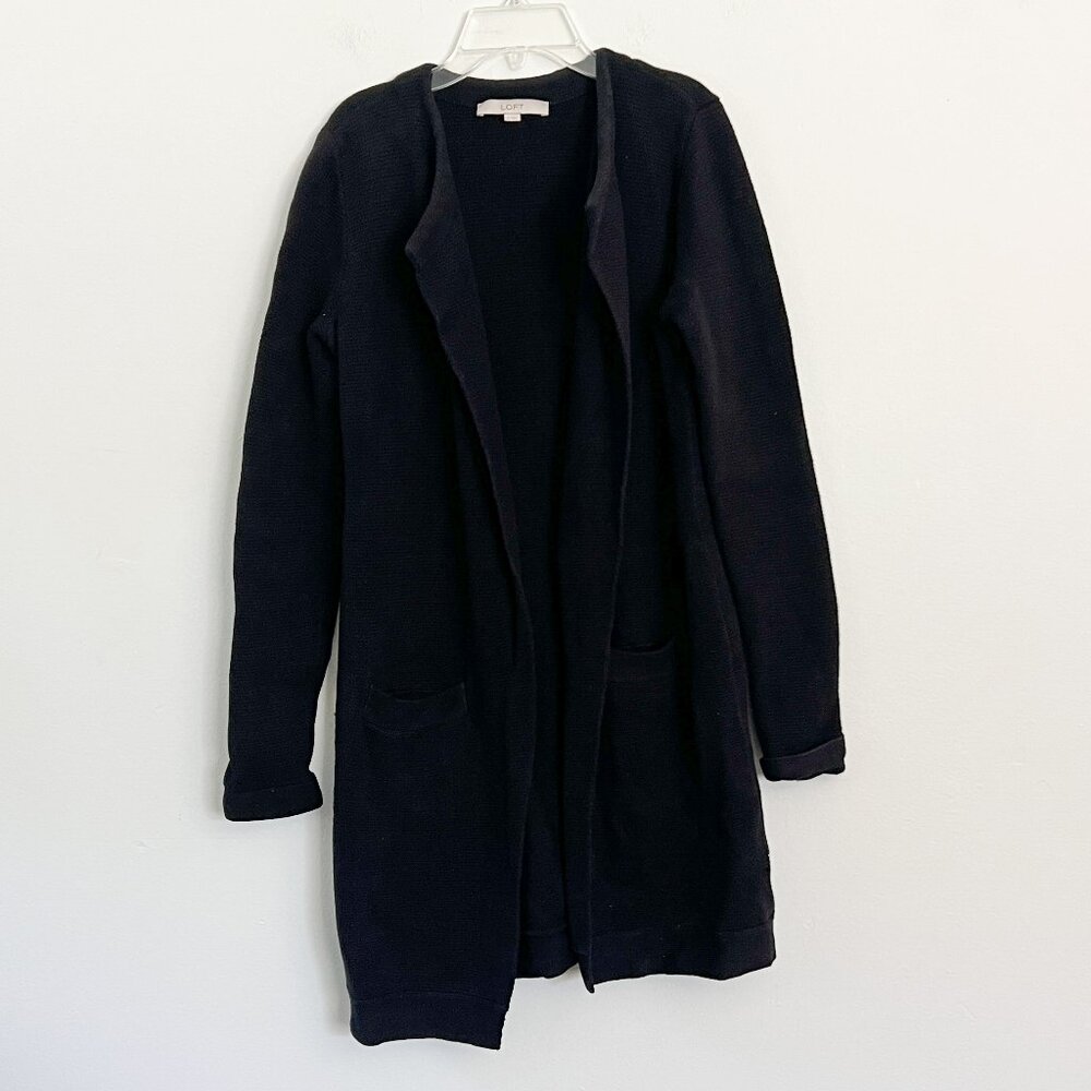 LOFT // black knit open front cardigan  XS